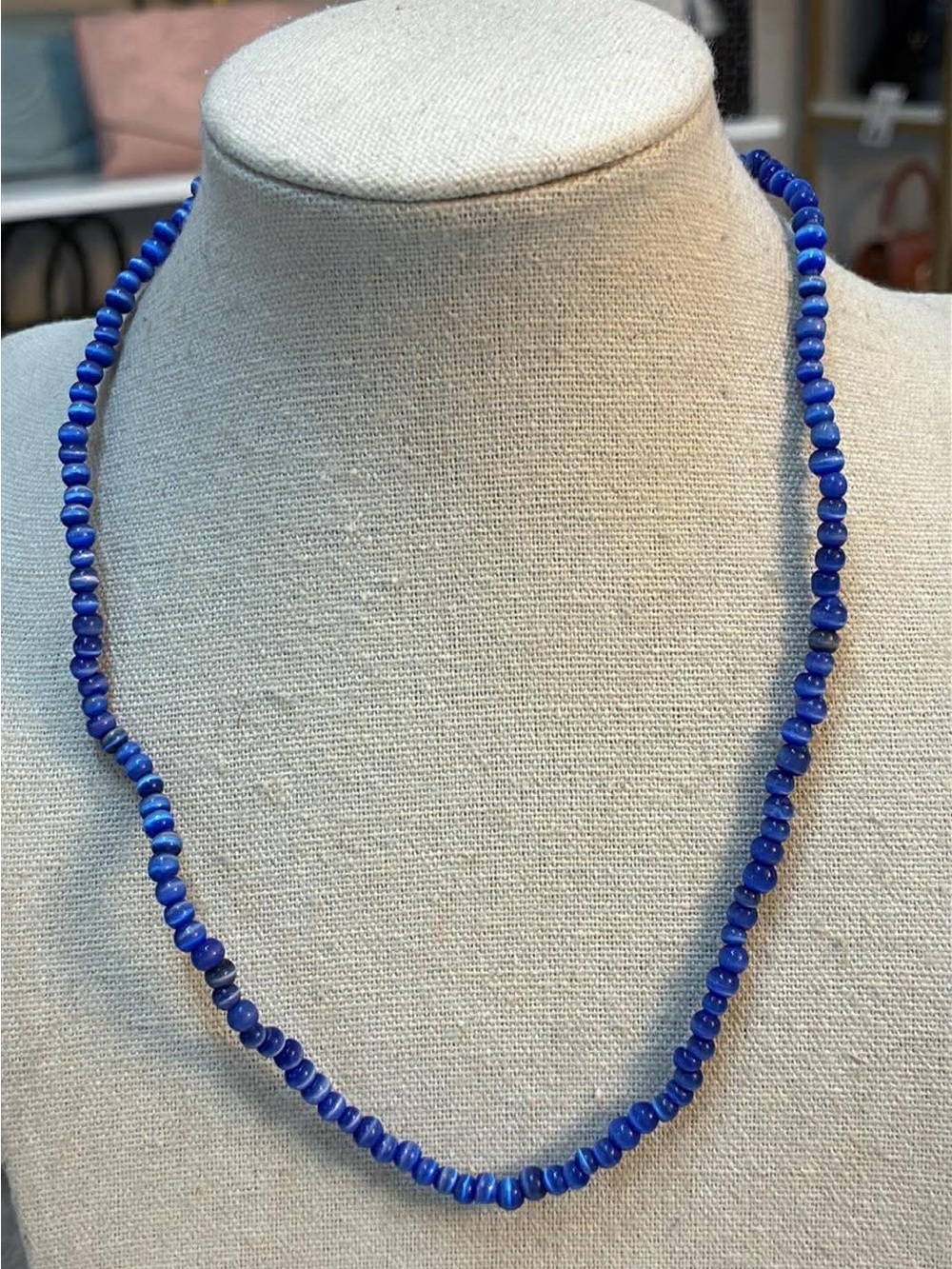 Cats eye glass blue necklace